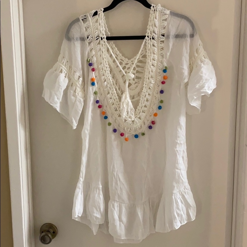 Boho White Swim Coverup